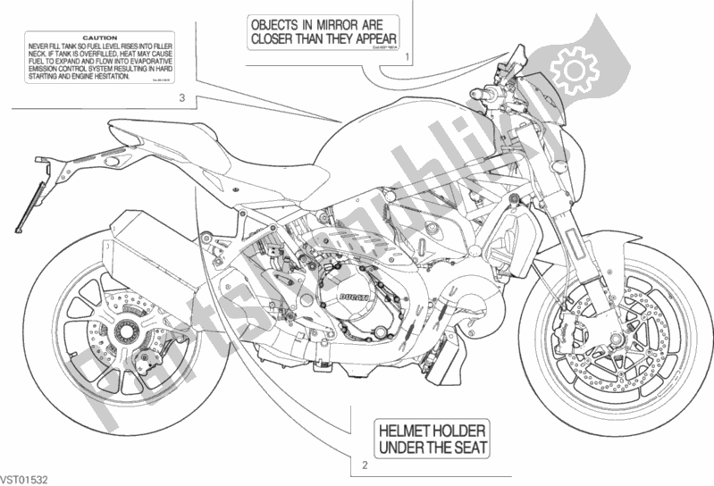 Alle onderdelen voor de Posizionamento Targhette van de Ducati Monster 1200 R USA 2016